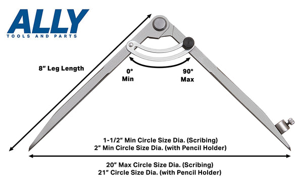 ALLY Tools Professional 8 Inch Locking Wing Divider Pencil Holder/Compass Scribe Kit INCLUDES Two Pencils and Pencil Sharpener