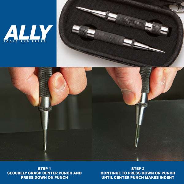 ALLY Tools Heavy Duty Automatic Center Punch w/ Hardened Steel – 2PC set in Hard Shell Case