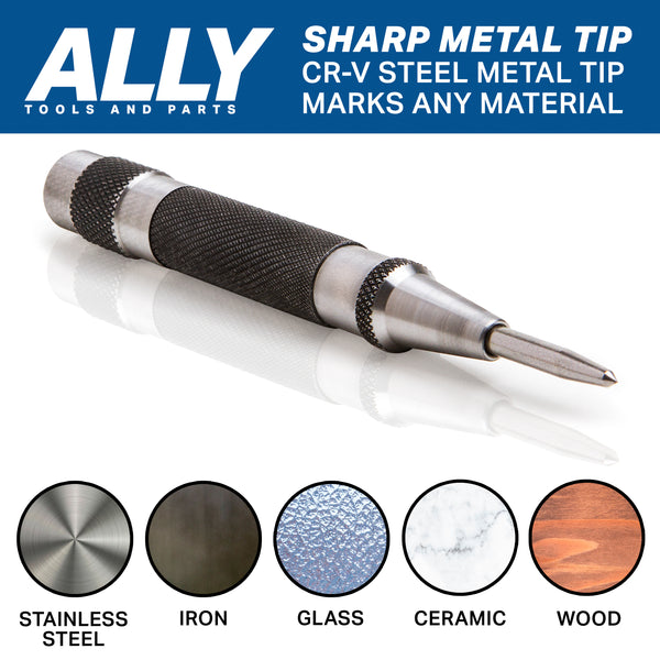 ALLY Tools Heavy Duty Automatic Center Punch w/ Hardened Steel – 2PC set in Hard Shell Case