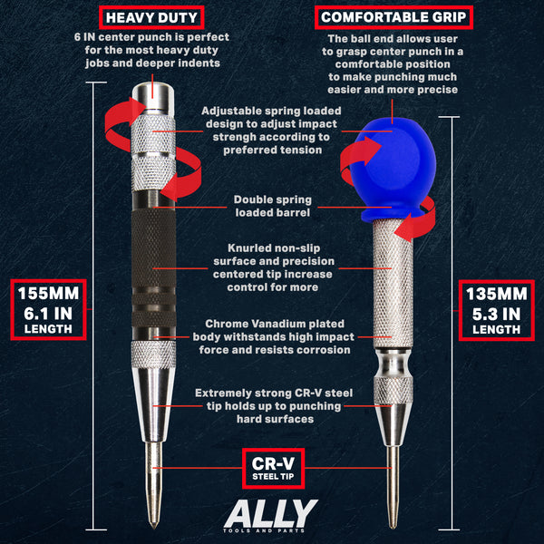 6 inch and 5 inch metal center punch features