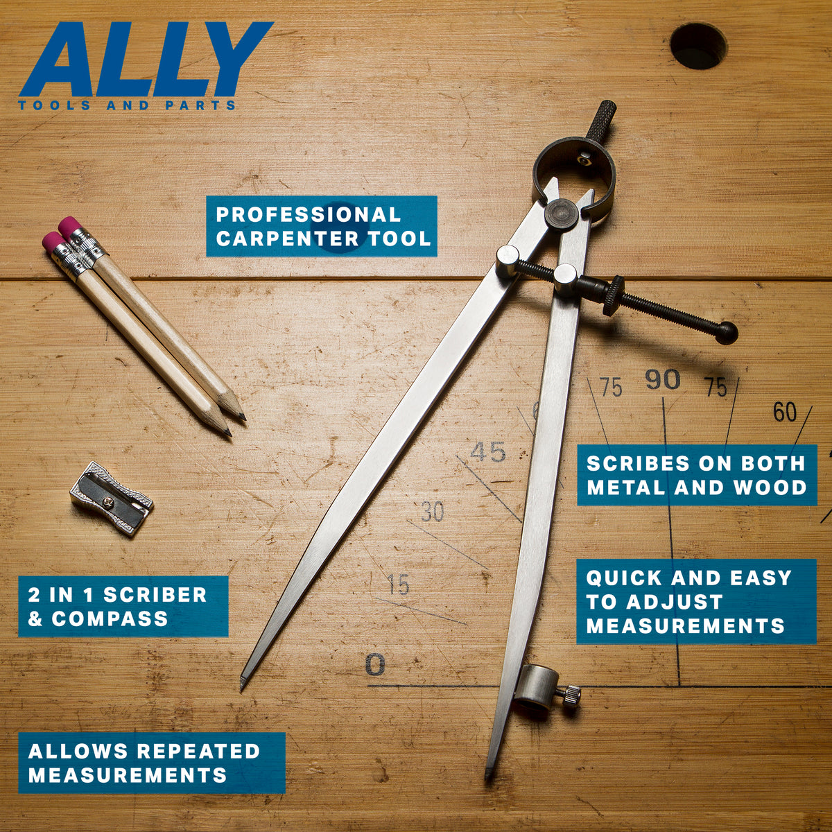 Compass Spring Divider 8 Inch Precision Spring Compass with Pencil Holder | ALLY Tools and Parts