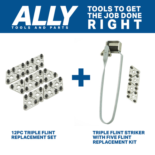 ALLY Tools 12 PC Triple Flint Replacements Compatible with ALL Triple Flint Strikers